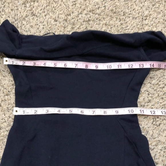 NICHOLAS Knot Twist Front Gown Size 0 Navy Blue Off Shoulder - Picture 7 of 13
